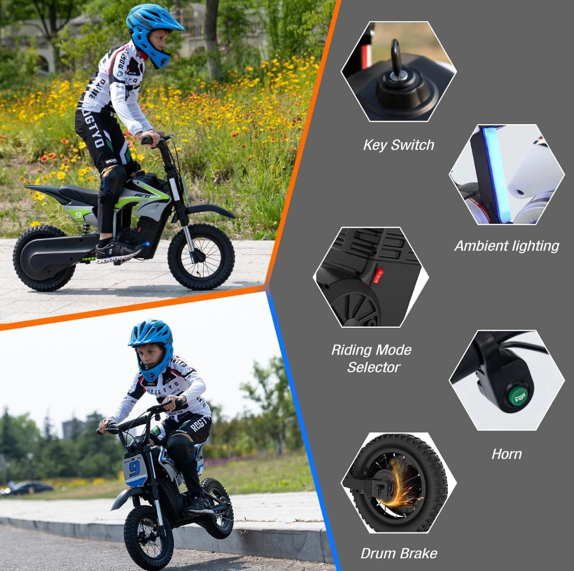 RCB R9X Pro Kids Electric Motocross Dirtbike