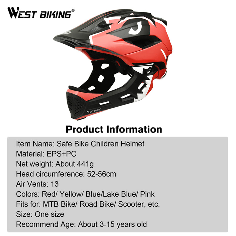 West Biking 2 in 1 Full Face Adjustable Kids Ride Helmet